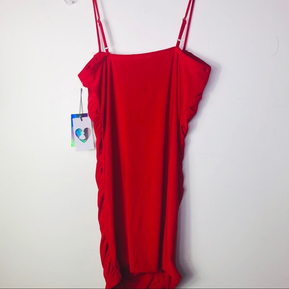 IRIS LA Red Spandex dress, Spaghetti straps, SIZE: LARGE - Picture 6 of 8